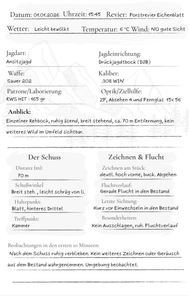 Jagdtagebuch ENGMANN Jagd