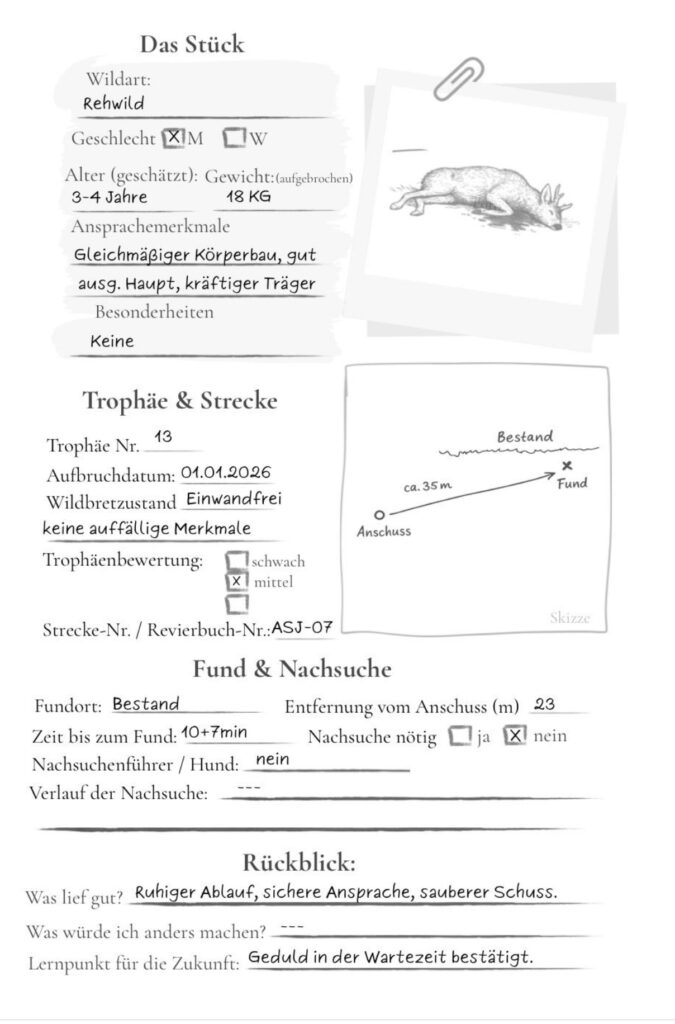 Jagdtagebuch ENGMANN Jagd